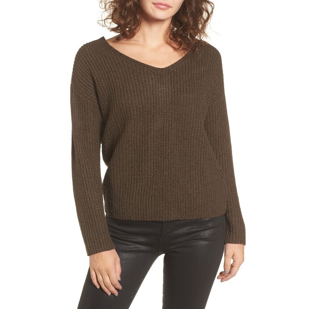 ASTR The Label Women's Twist Back Sweater Olive Brown Size L